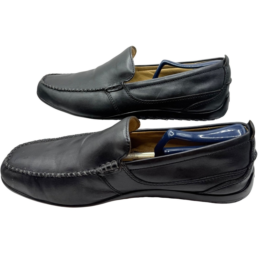 VTG Clarks Leather Loafers Mens 10.5 Black Moc Toe Mocs Comfort Dress Shoes - Picture 2 of 8